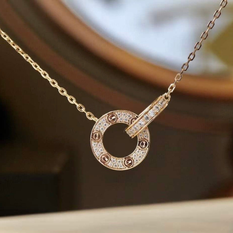 [NOVO] LOVE 7,6 mm Halskette aus Roségold und Silber, komplett mit Diamanten besetzt