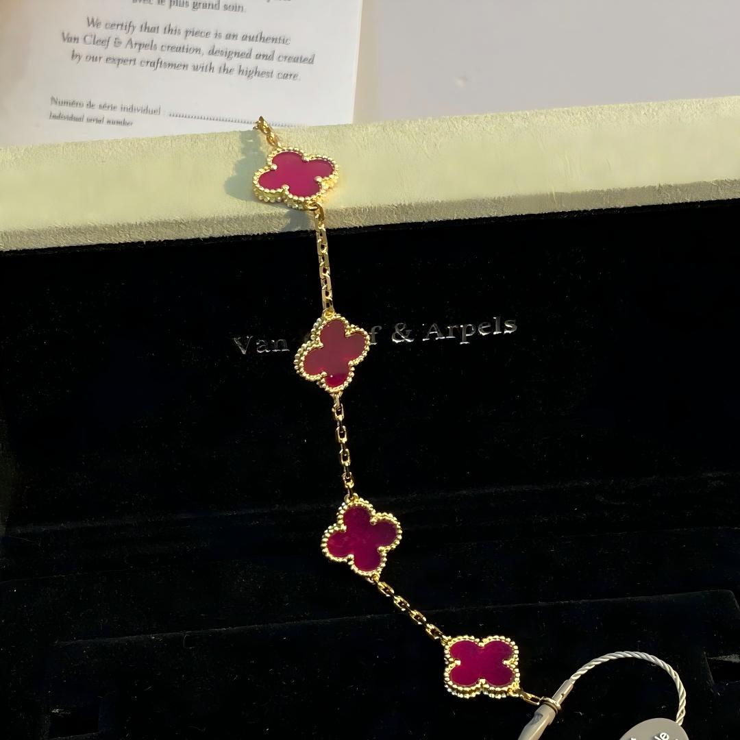 [GALE]NEW CLOVER 5 MOTIFS PINK ENAMEL BRACELET