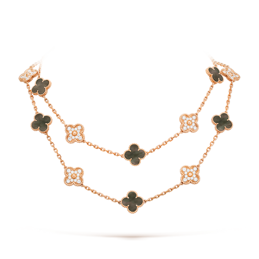 [NOVO]CLOVER 20 MOTIFS DARK MOP DIAMOND NECKLACE