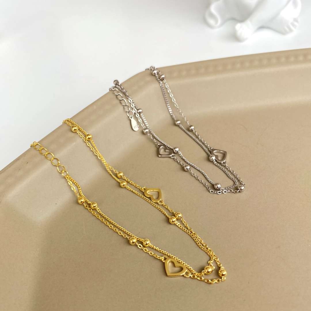 [NOVO]繊細なダブルレイヤーラブハートブレスレット