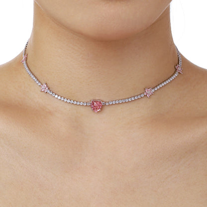 [GALE]Dazzling Pink Heart Flower Necklace