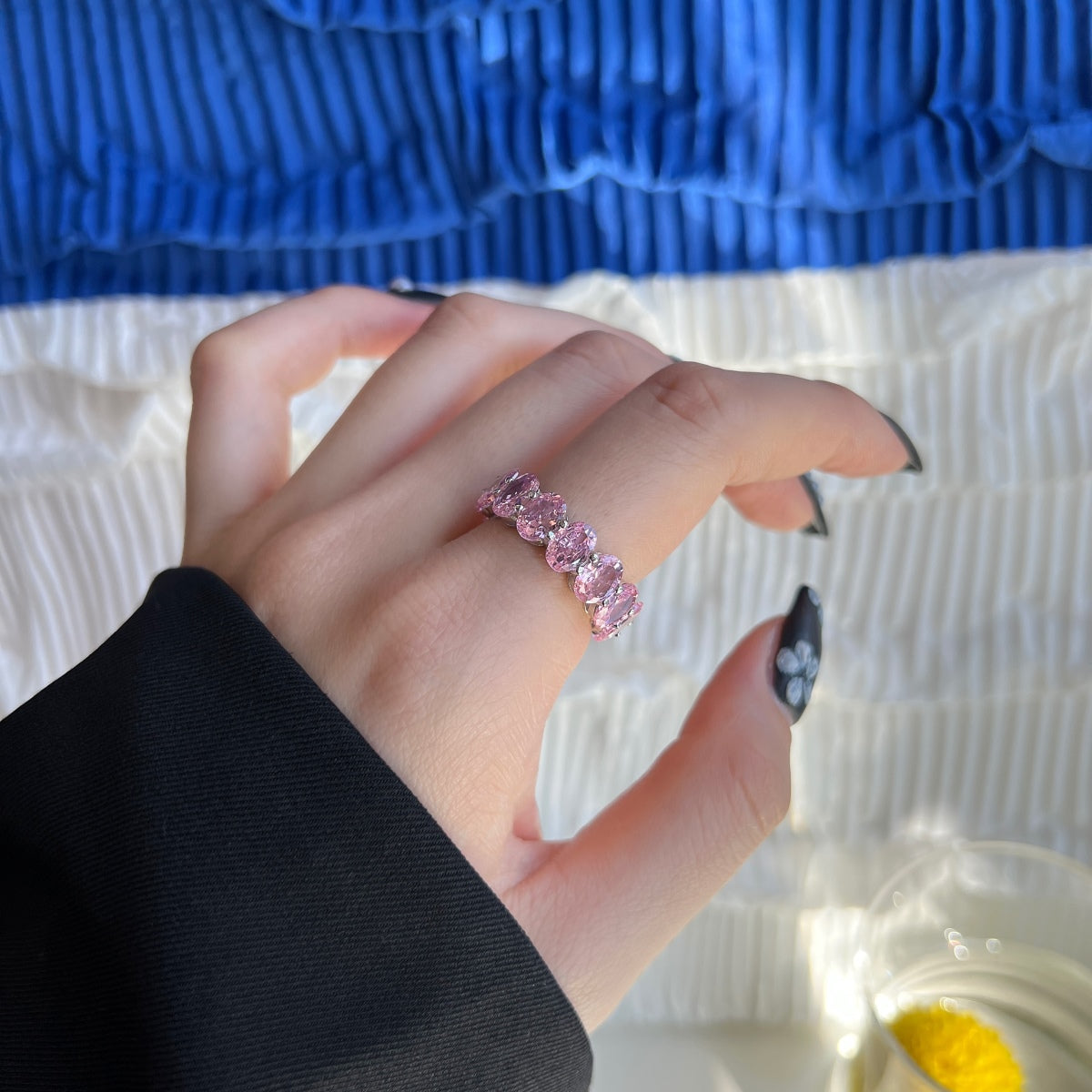 [GALE]Dainty Elongated Cushion Cut Tennis Ring