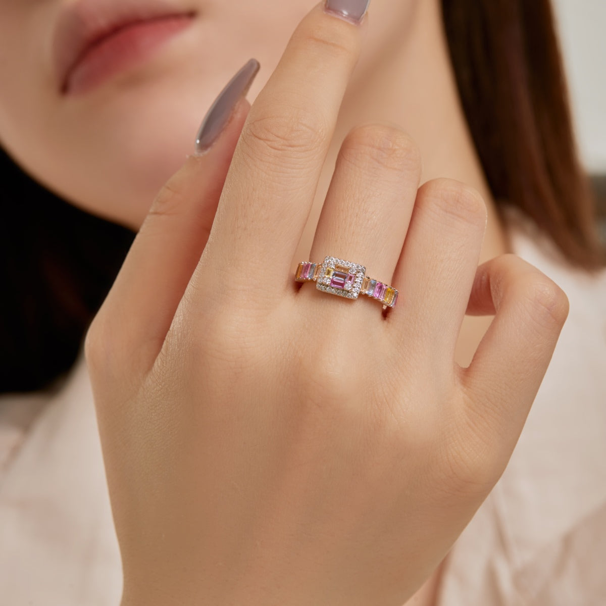 [NOVO]絶妙なカラフルラディアントカットパーティーリング