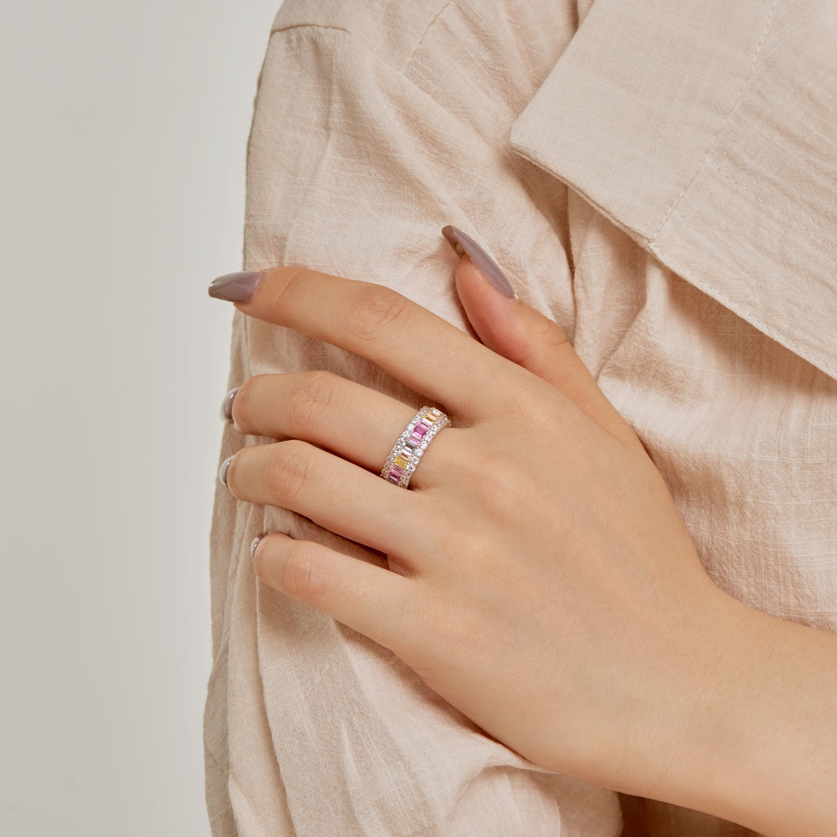 [GALE]Dainty Colorful Radiant Cut Daily Ring