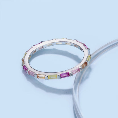 [GALE]Exquisite Multicolored Emerald Cut Daily Ring