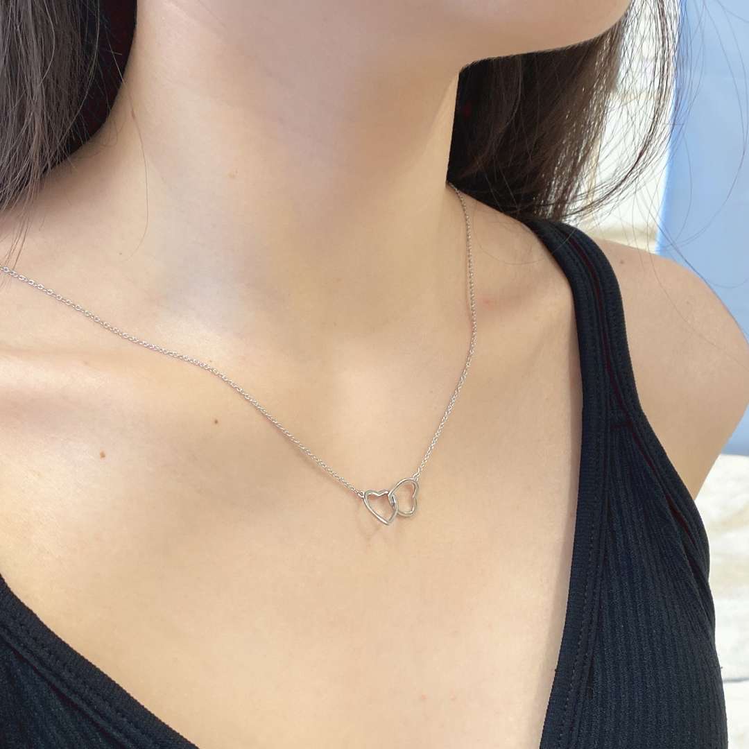 [NOVO]スターリングシルバー ラブ ダブルリングネックレス