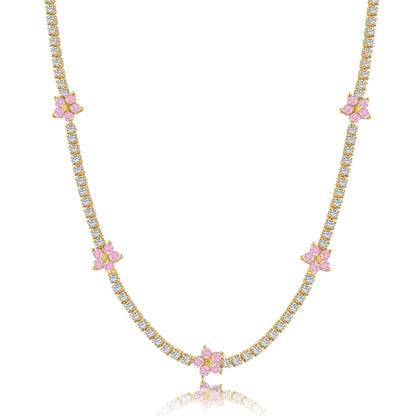 [GALE]Luxurious Colorful Flower Tennis Necklace