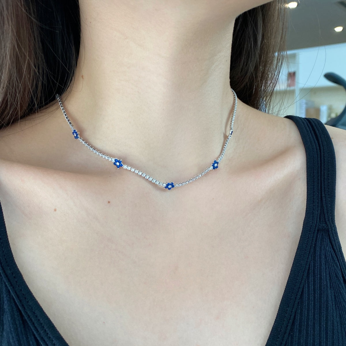 [GALE]Luxurious Colorful Flower Tennis Necklace