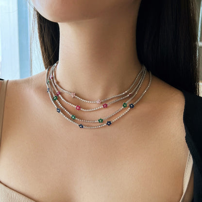 [GALE]Luxurious Colorful Flower Tennis Necklace