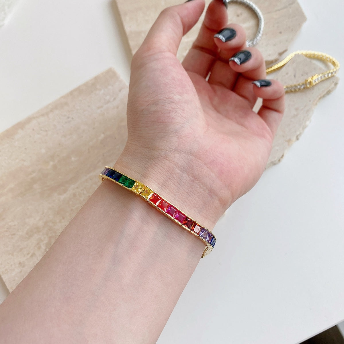 [GALE]Radiant Colorful Princess Cut Tennis Bracelet