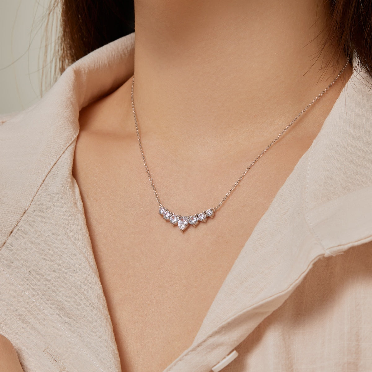 [GALE]Dainty Colorful Heart Necklace