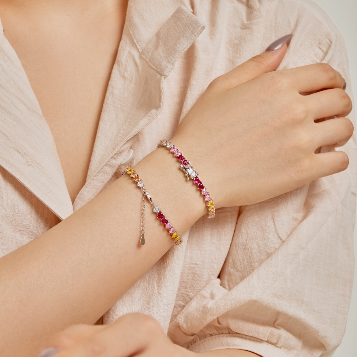 [GALE]Luxurious Colorful Romantic Heart Shape Lover Bracelet