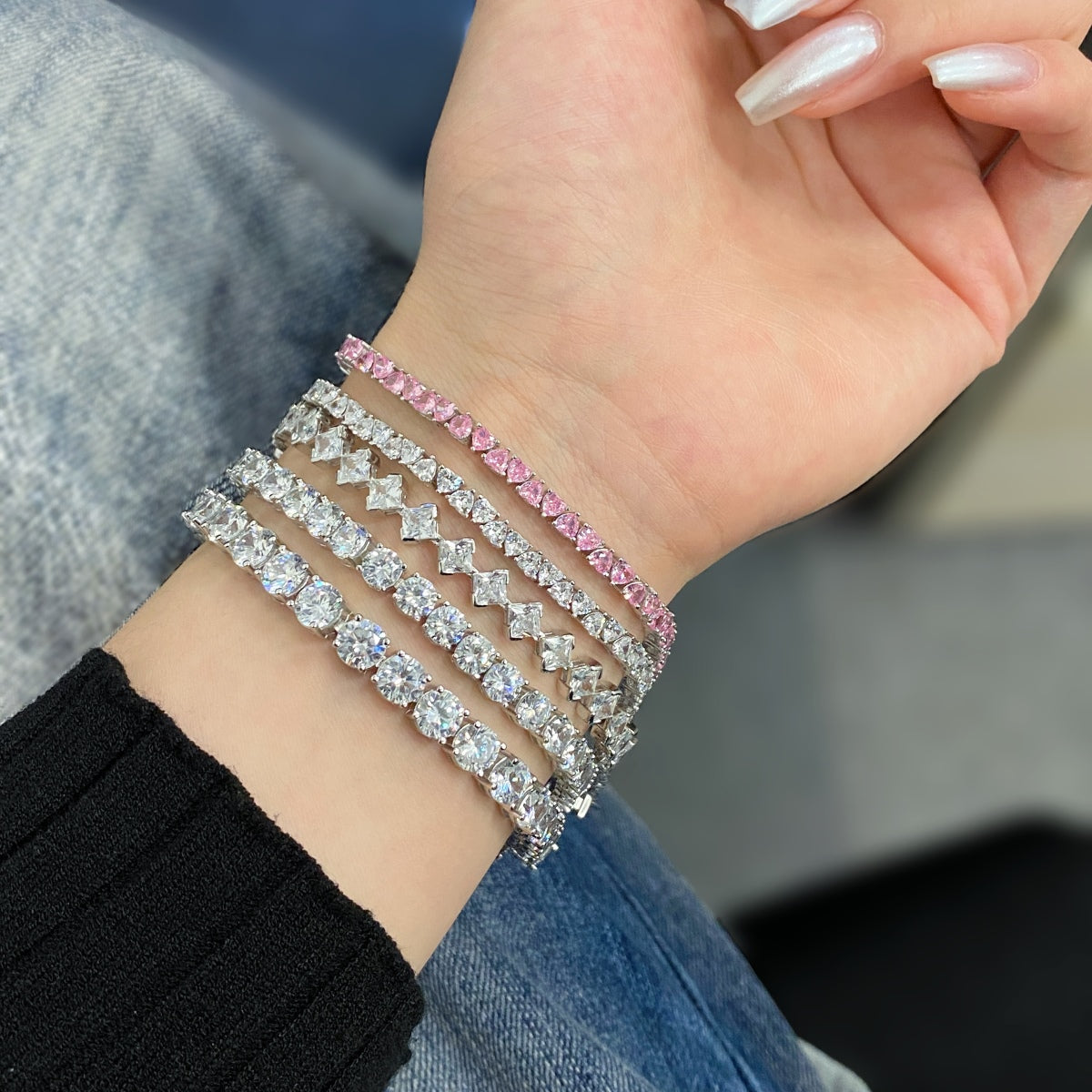 [GALE]0.5 Carat Ornate Princess Cut Daily Bracelet