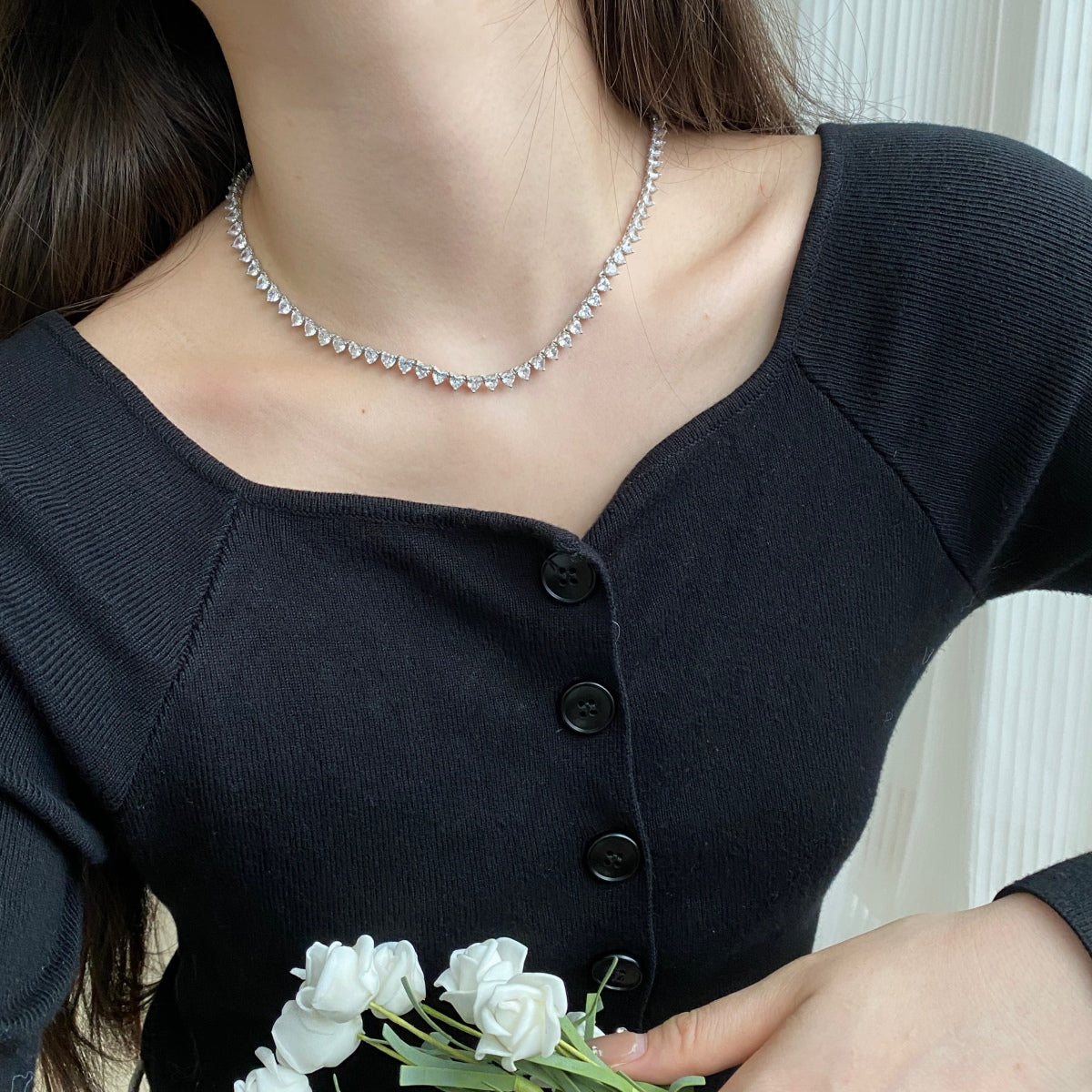 [GALE]Ornate Heart Cut Tennis Necklace