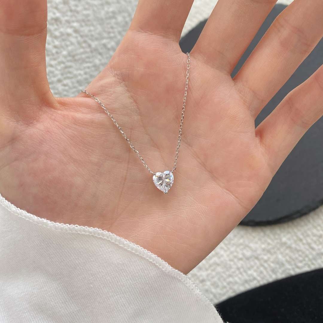 [GALE]Heart Shape Main Stone Pendant Collarbone Necklace