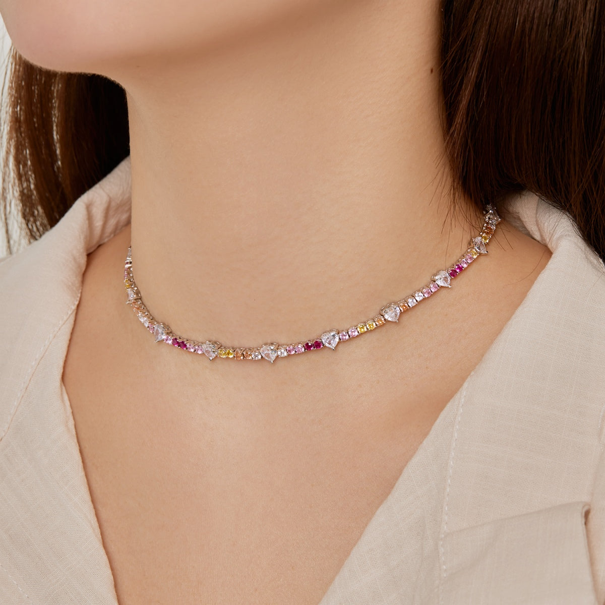 [GALE]Delicate Colorful Rainbow Tennis Chain