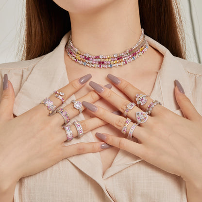 [GALE]Sparkling Colorful Full Heart Tennis Necklace