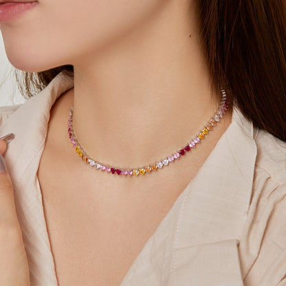 [GALE]Sparkling Colorful Full Heart Tennis Necklace