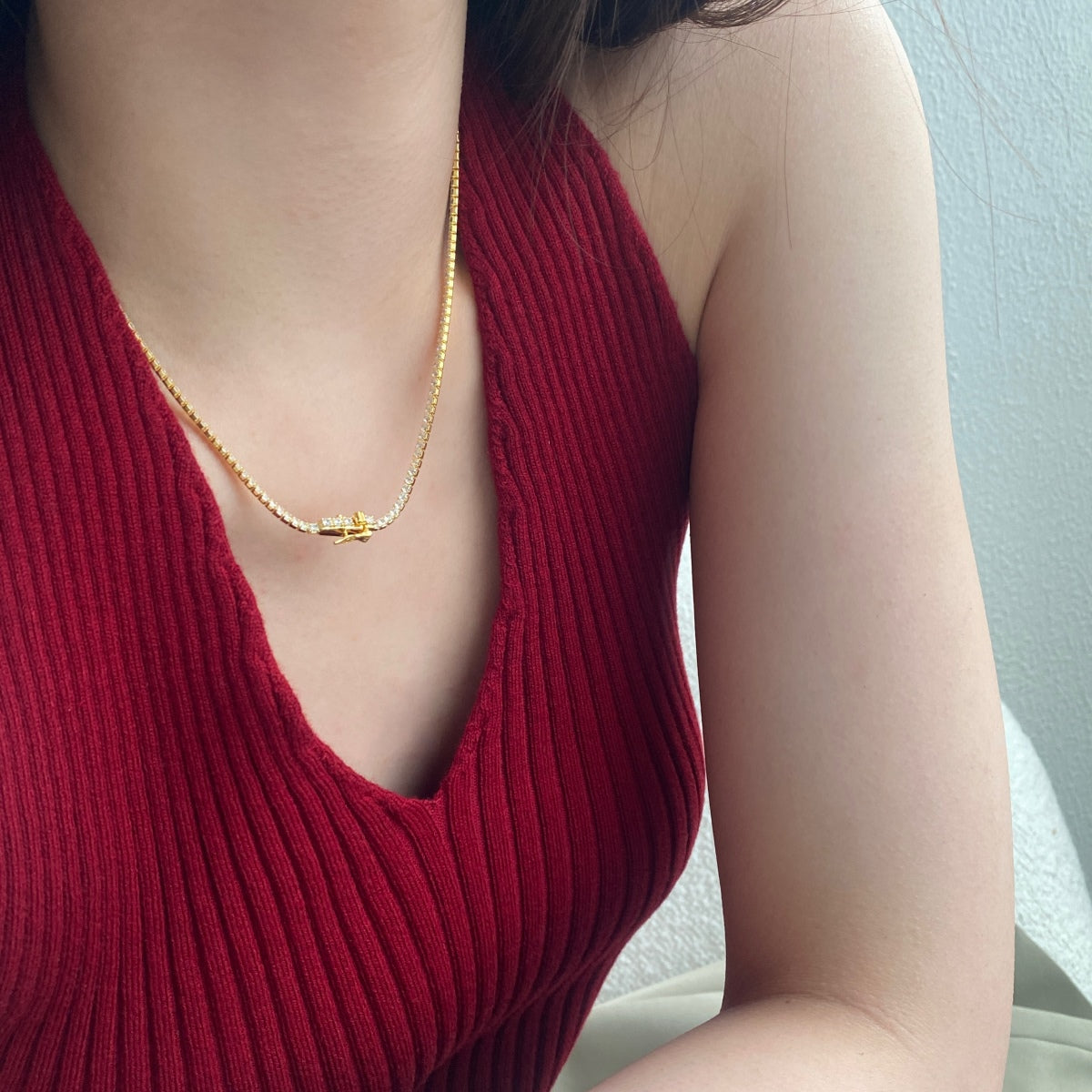 [GALE]Delicate Round Shape Tennis Necklace