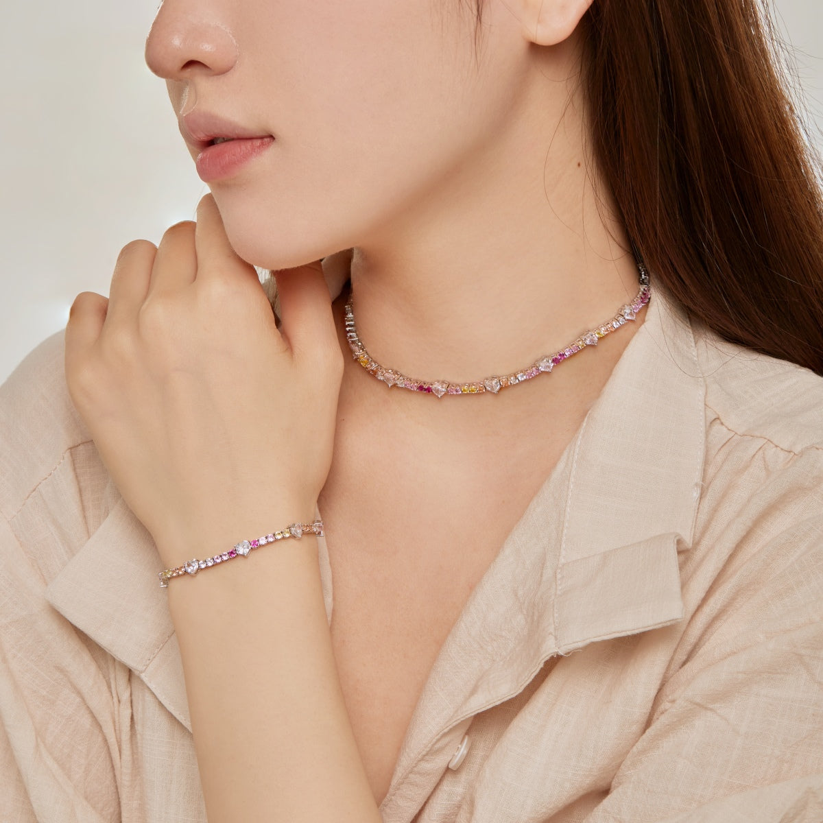 [GALE]Delicate Romantic Heart Shape Lover Bracelet
