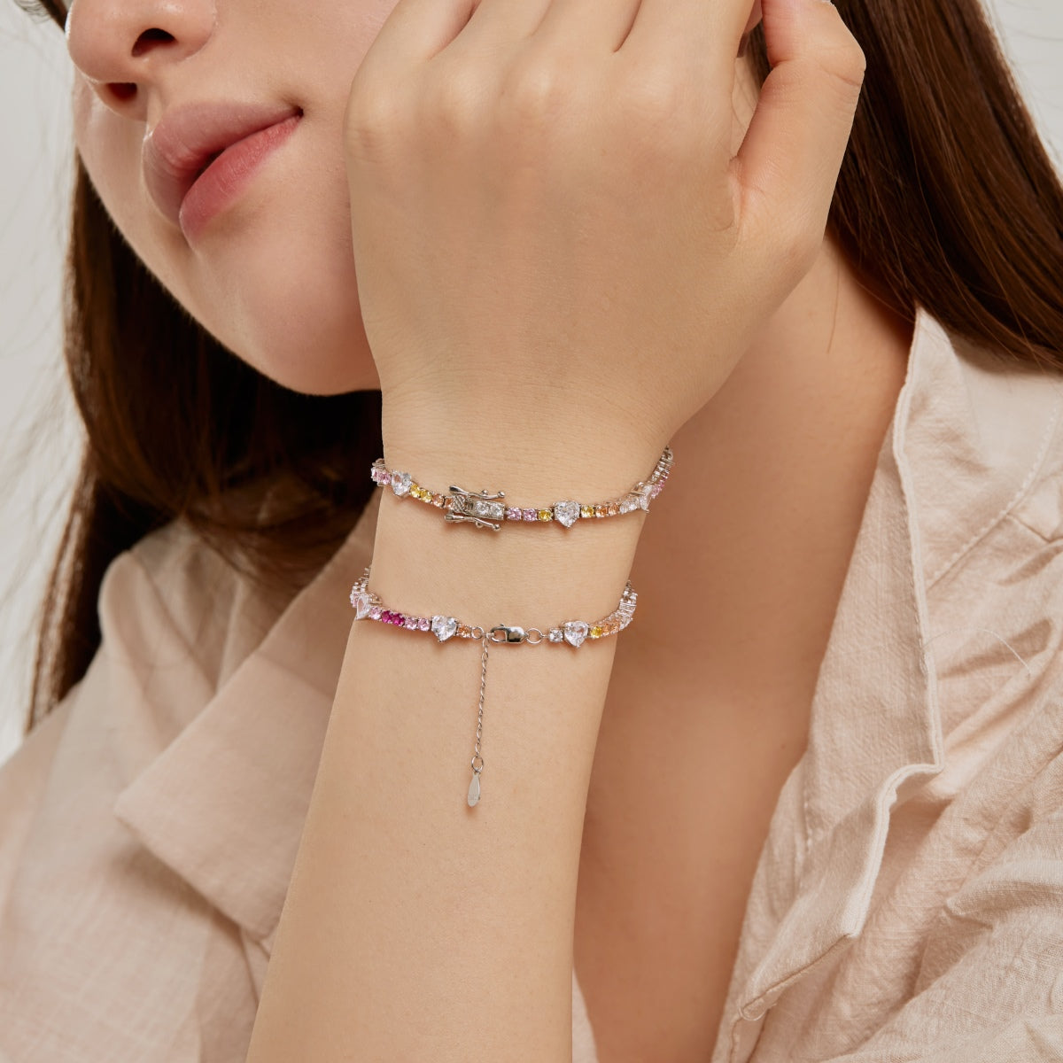 [GALE]Romantic Heart Shape Round Cut Lover Bracelet