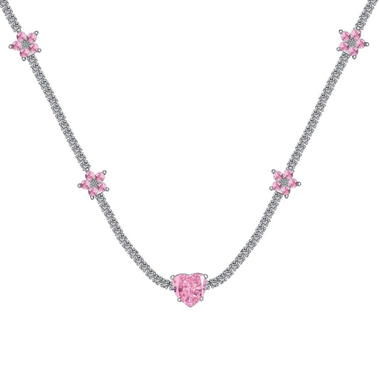 [NOVO] Strahlende rosa Herzblumen-Halskette