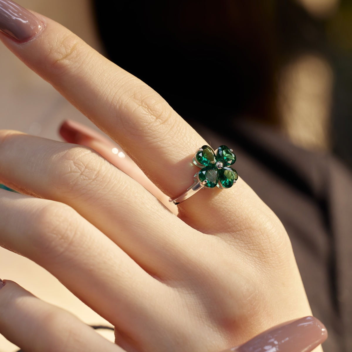 [GALE]Heart-shaped Four-Leaf Clover Ball Ring