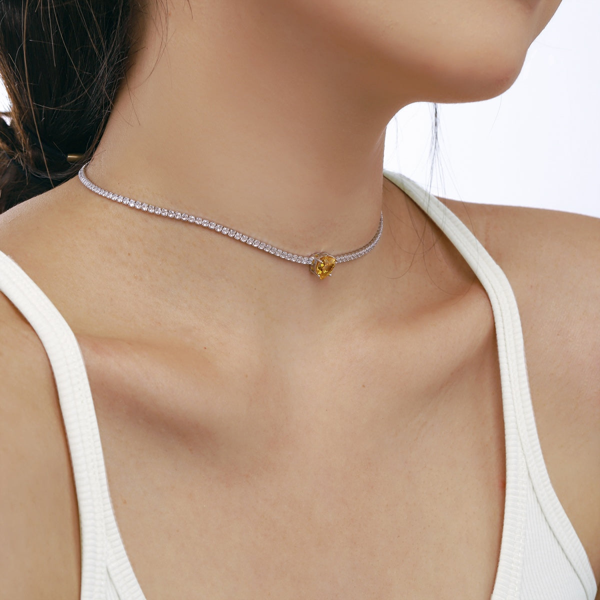 [GALE]2.0 Carat Sparkling Tennis Heart Cut Necklace