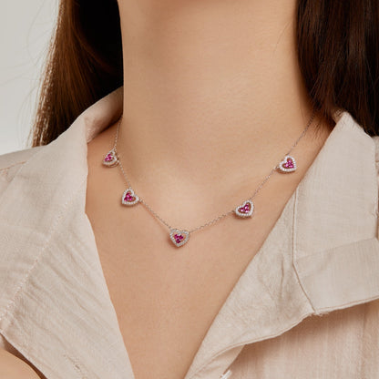 [GALE]Sparkling Five Heart Necklace
