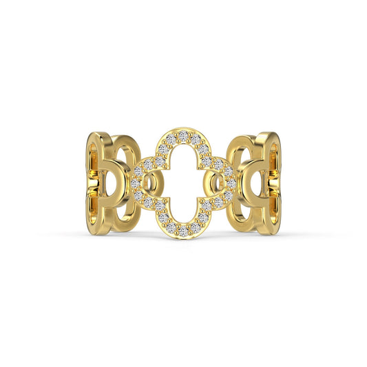 [GALE]Hollow Design Four-Leaf Clover Flower Shape Ring