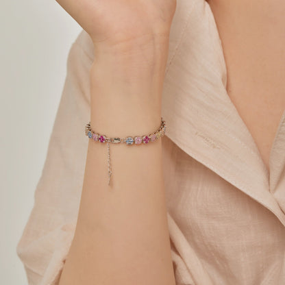 [GALE]Delicate Colorful Emerald Cut Daily Bracelet