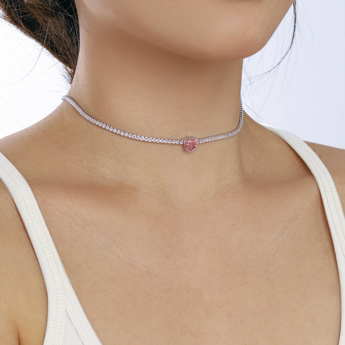 [GALE]2.0 Carat Sparkling Tennis Heart Cut Necklace