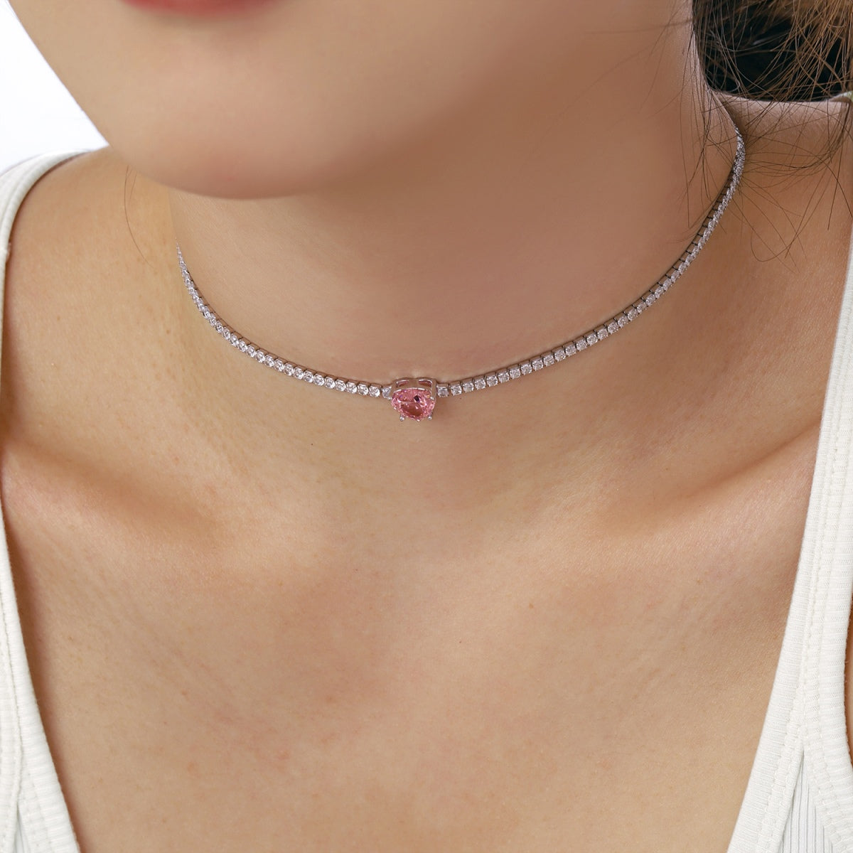[GALE]2.0 Carat Sparkling Tennis Heart Cut Necklace