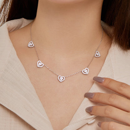 [GALE]Sparkling Five Heart Necklace