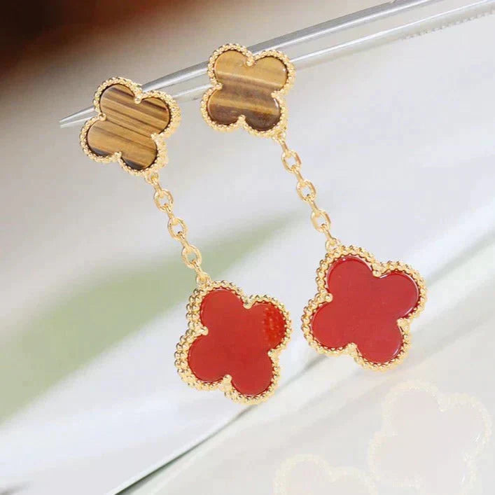 [NOVO]CLOVER 2 MOTIF TIGER EYE CARNELIAN OHREN