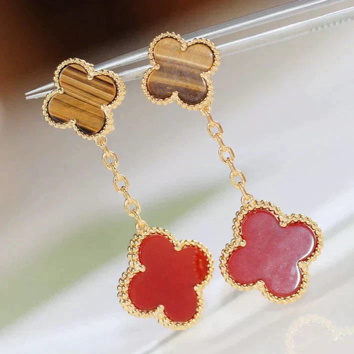 [NOVO]CLOVER 2 MOTIF TIGER EYE CARNELIAN OHREN