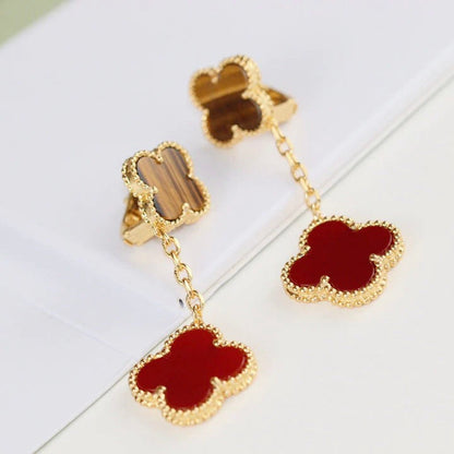 [NOVO]CLOVER 2 MOTIF TIGER EYE CARNELIAN OHREN