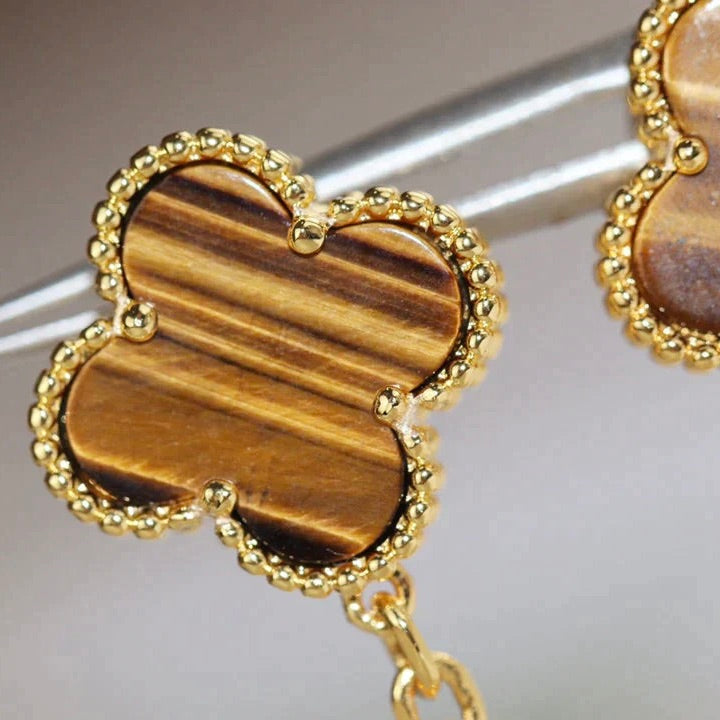 [NOVO]CLOVER 2 MOTIF TIGER EYE CARNELIAN OHREN