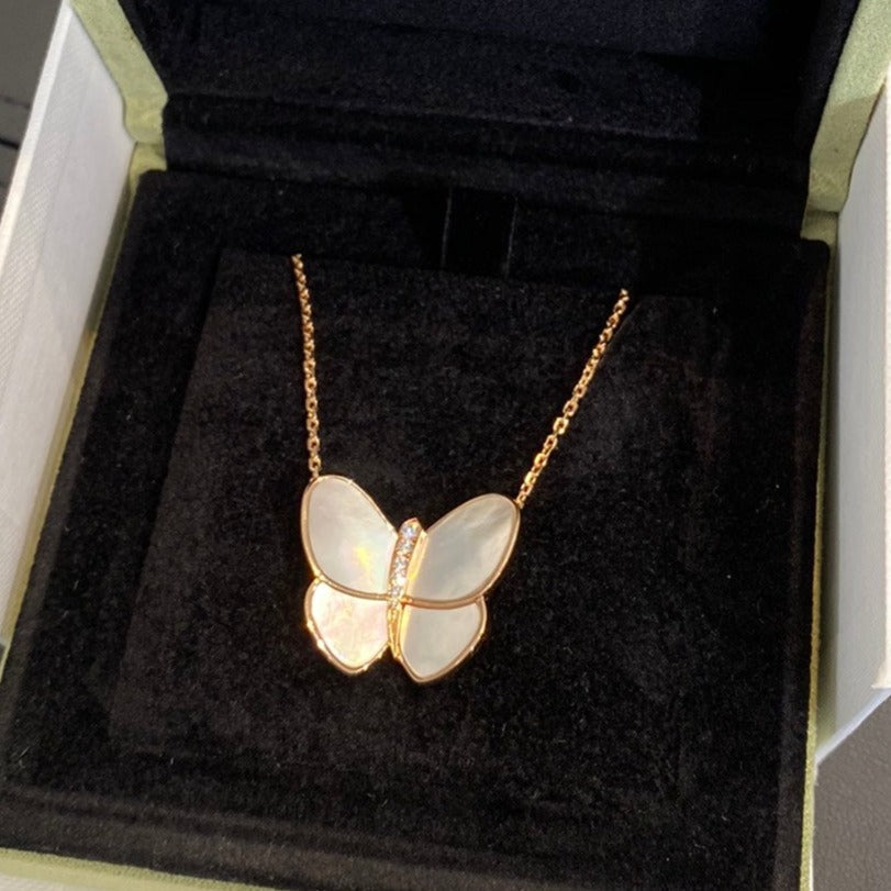[GALE]BUTTERFLY GOLD MOP DIAMOND NECKLACE