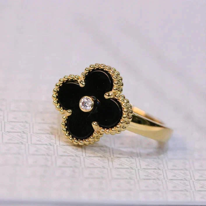 [GALE]CLOVER ONYX RING GOLD DIAMOND