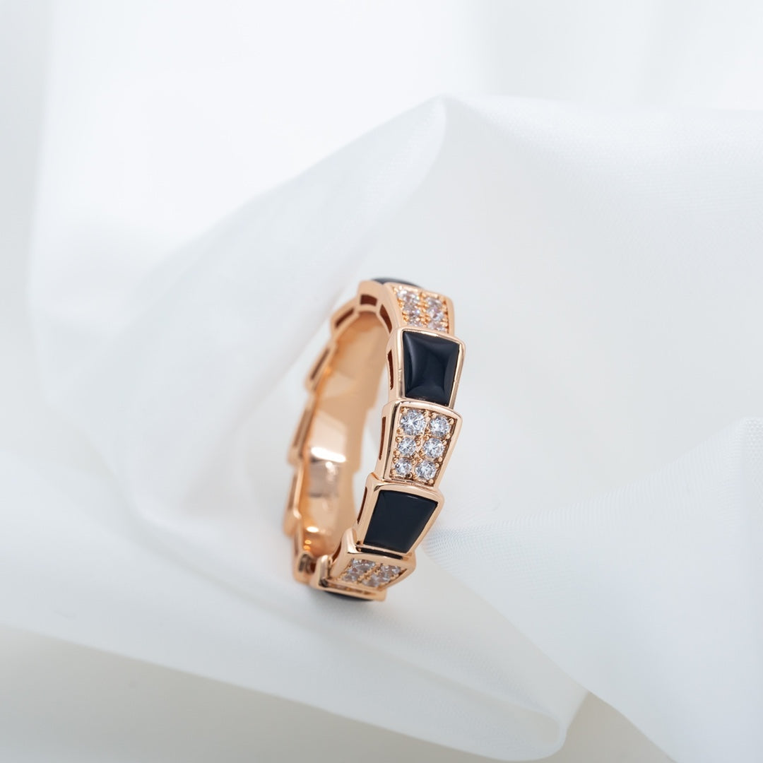 [GALE]SERPENTI RING PINK GOLD BLACK MOP DIAMOND PAVED 4MM