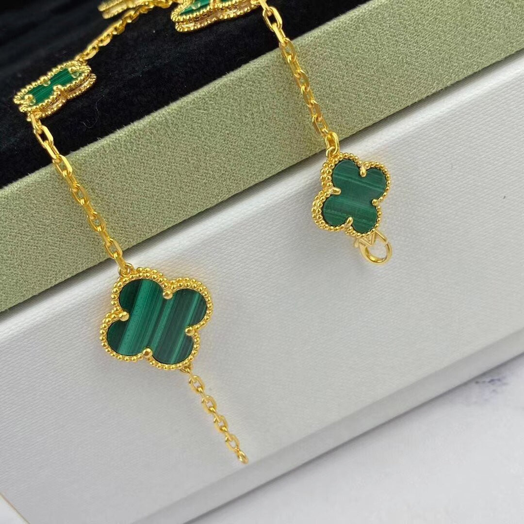 [GALE]MAGIC CLOVER MALACHITE GOLD BRACELET 5 MOTIFS