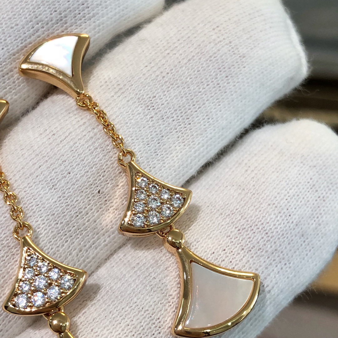 [GALE]DREAM EARRINGS 3 MOTIFS DIAMOND MOP PINK GOLD