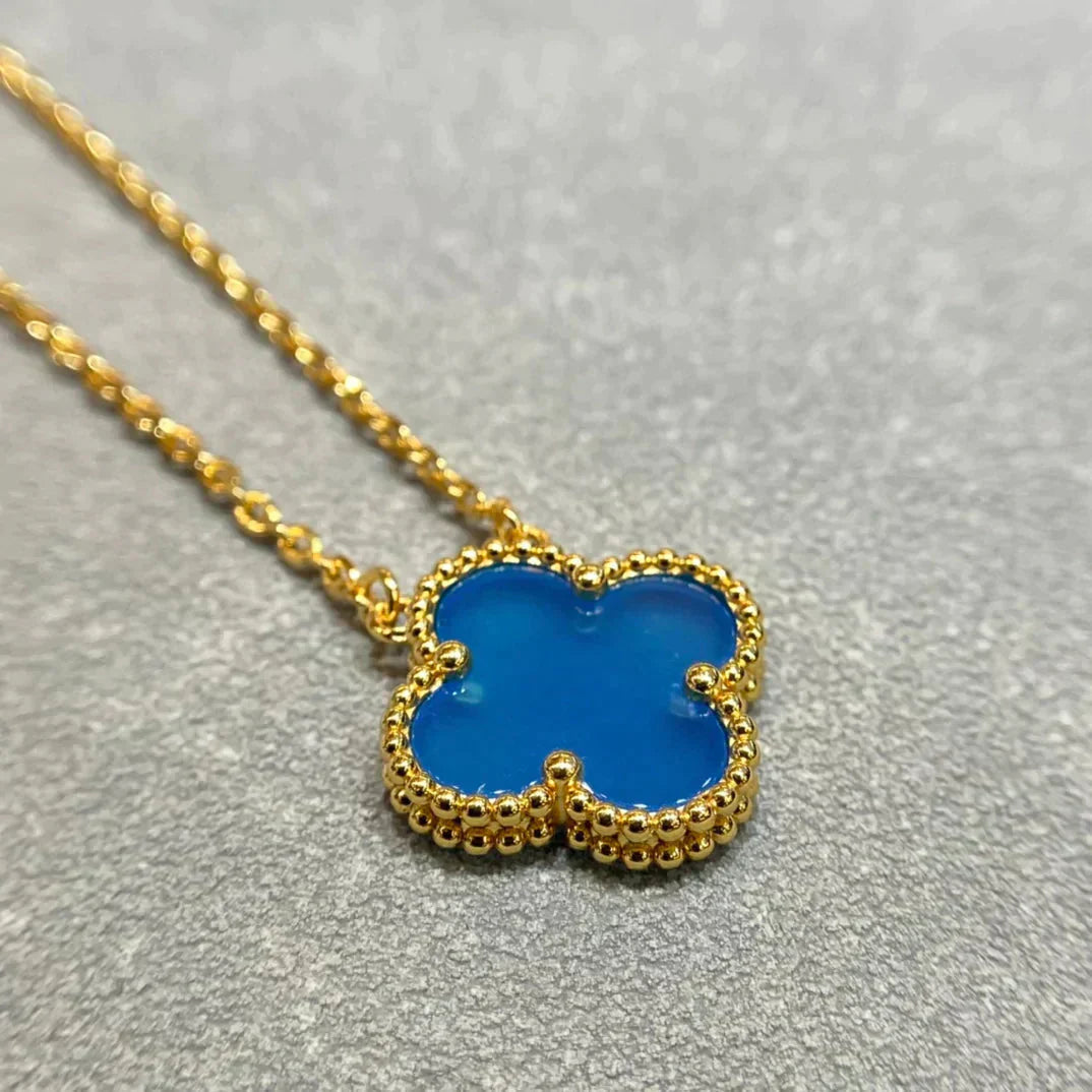 [GALE]CLOVER 15MM BLUE AGATE NECKLACE