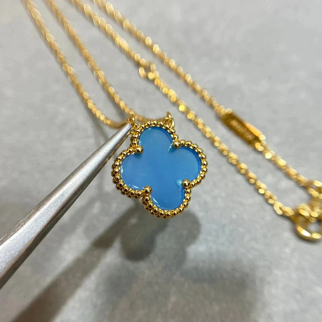 [GALE]CLOVER 15MM BLUE AGATE NECKLACE