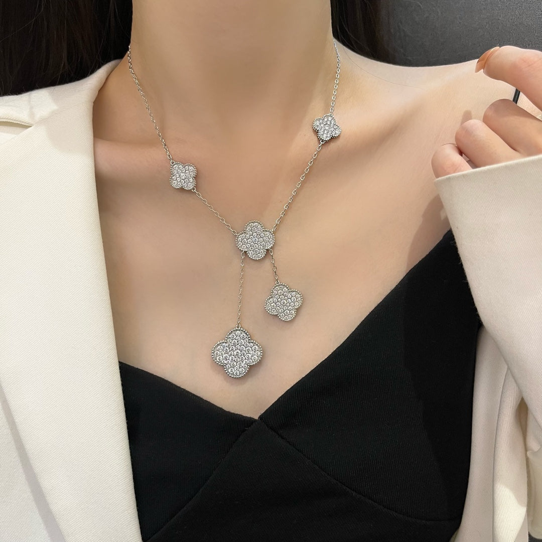 [GALE]CLOVER 5 MOTIFS SILVER DIAMONDS NECKLACE