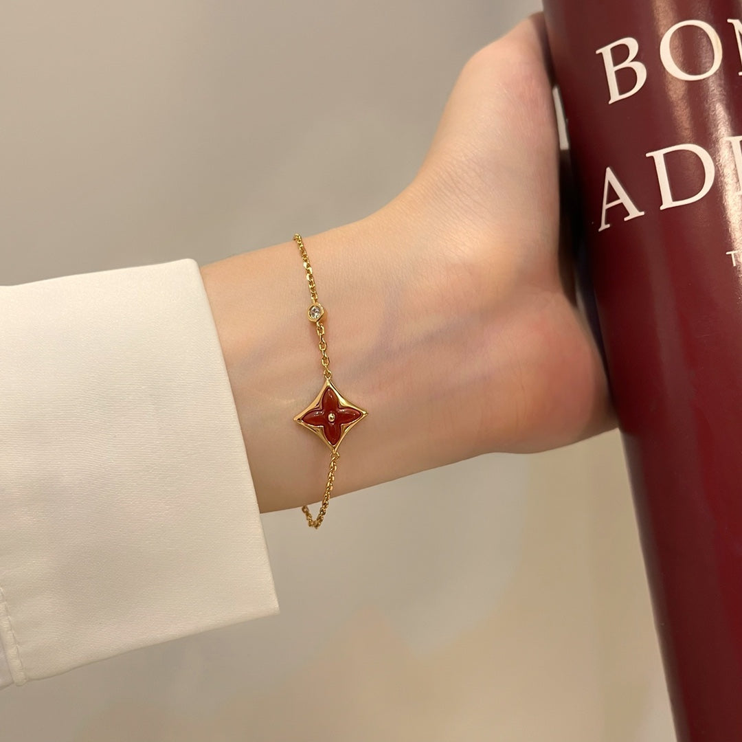 [GALE]COLOR STAR CARNELIAN PINK GOLD DIAMOND BRACELET