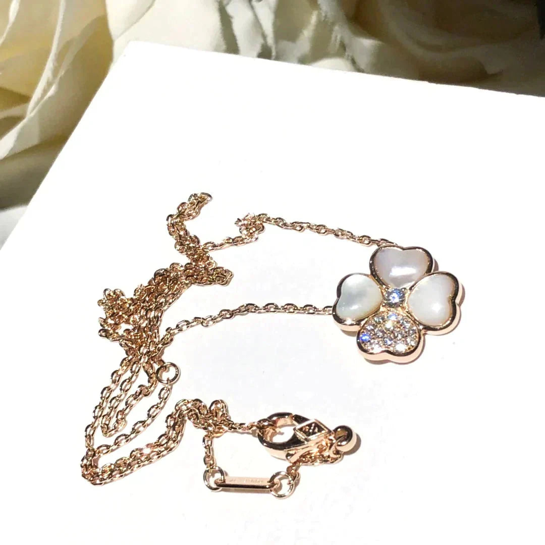 [GALE]CLOVER MOP DIAMOND ROSE GOLD NECKLACE