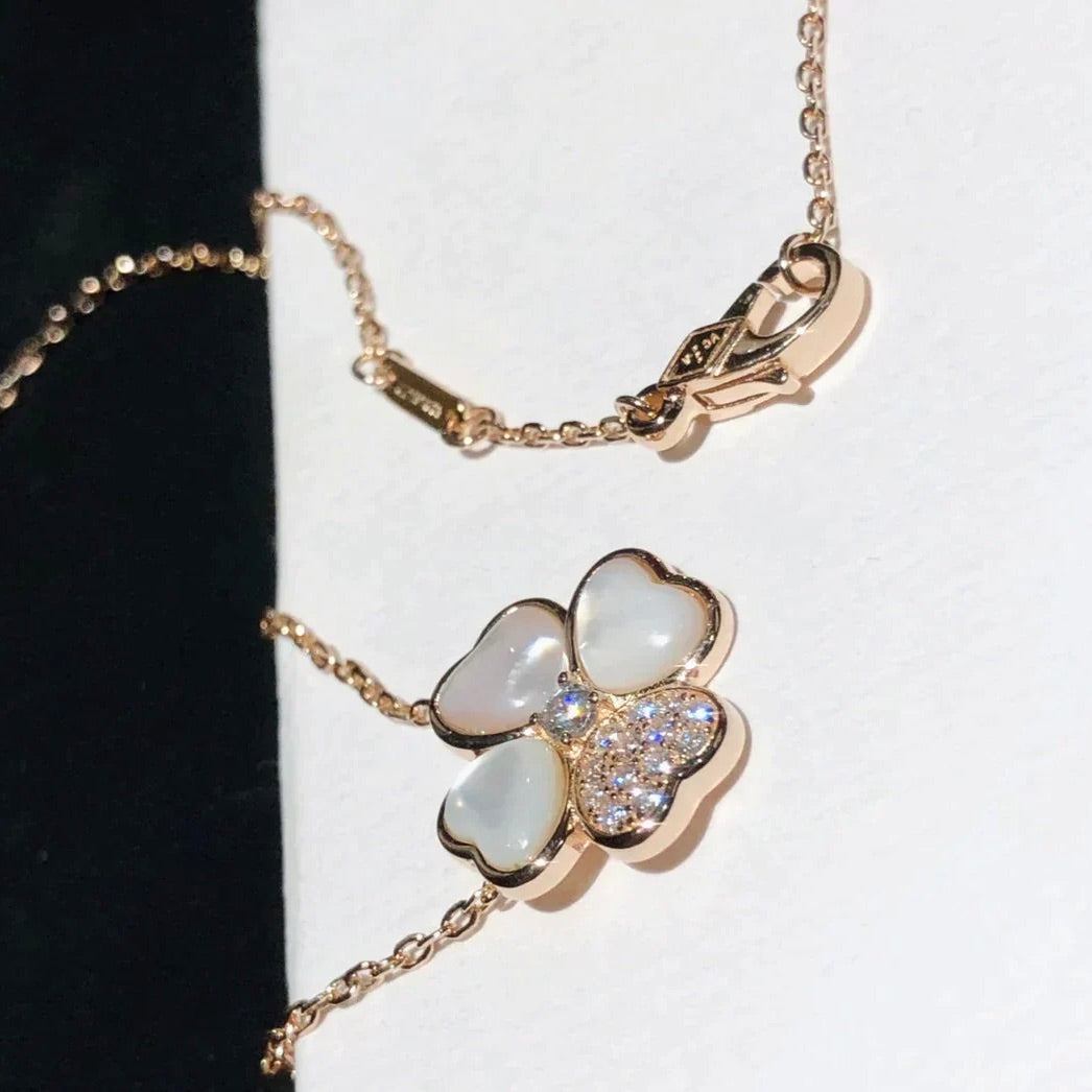 [GALE]CLOVER MOP DIAMOND ROSE GOLD NECKLACE