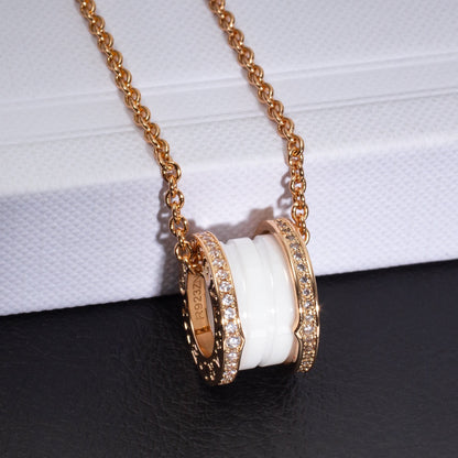 [GALE]ZERO 1 WHITE CERAMIC PINK GOLD DIAMOND NECKLACE